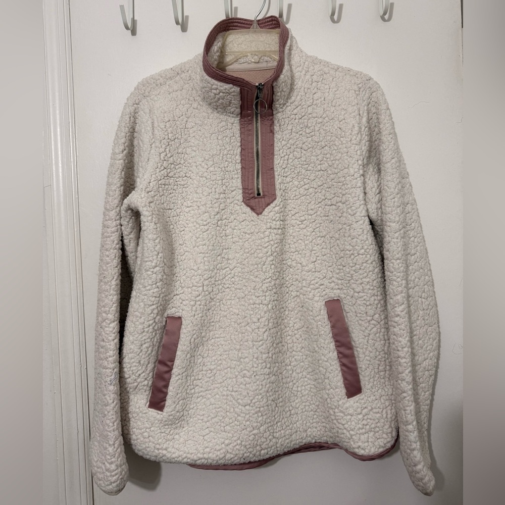 Abercrombie & Fitch Cream Quarter Zip Fleece Pullover SZ M